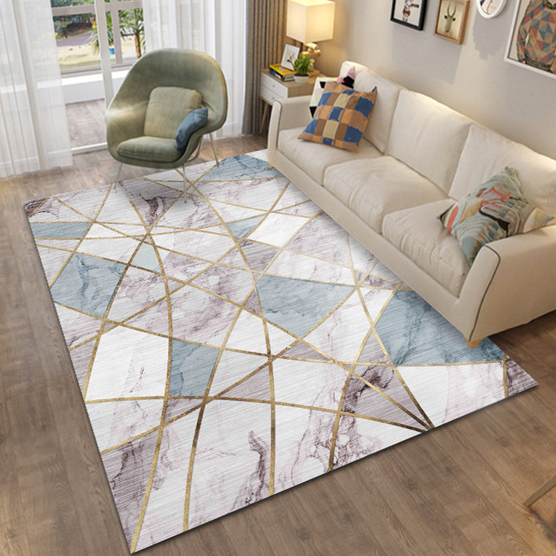 Classic Geo Print Rug Multi Colored Polyster Area Rug Anti-Slip Backing Pet Friendly Washable Carpet for Parlor Blue-White Clearhalo 'Area Rug' 'Modern' 'Rugs' Rug' 2225961