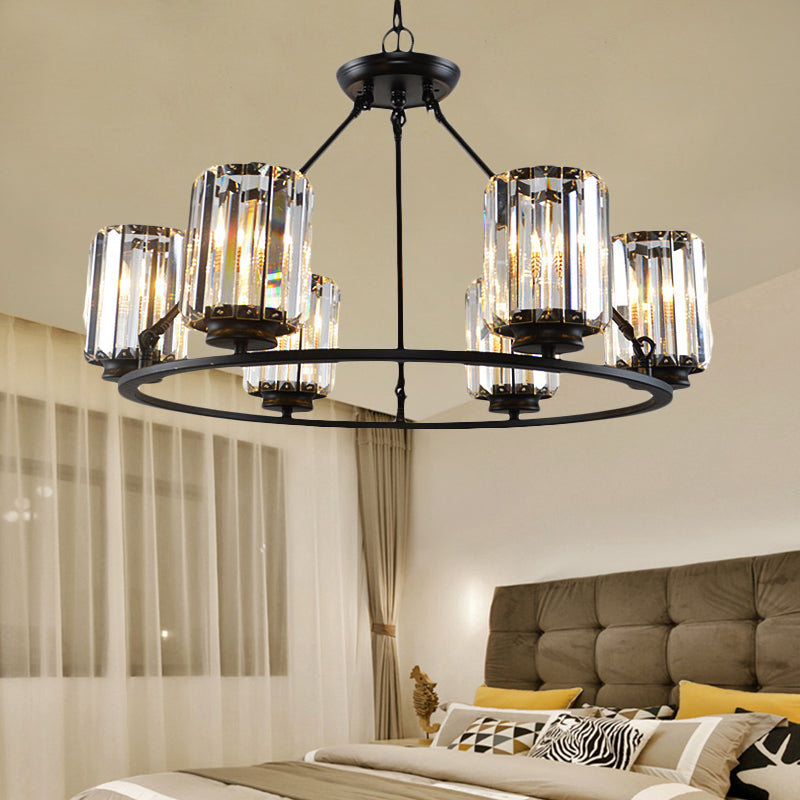 Black Round Ceiling Chandelier Contemporary Crystal 4/6/8 Lights Pendant Light Fixture with Adjustable Chain Clearhalo 'Ceiling Lights' 'Chandeliers' 'Modern Chandeliers' 'Modern' Lighting' 222598