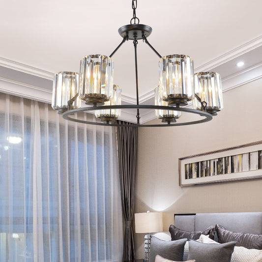 Black Round Ceiling Chandelier Contemporary Crystal 4/6/8 Lights Pendant Light Fixture with Adjustable Chain 6 Black Clearhalo 'Ceiling Lights' 'Chandeliers' 'Modern Chandeliers' 'Modern' Lighting' 222599