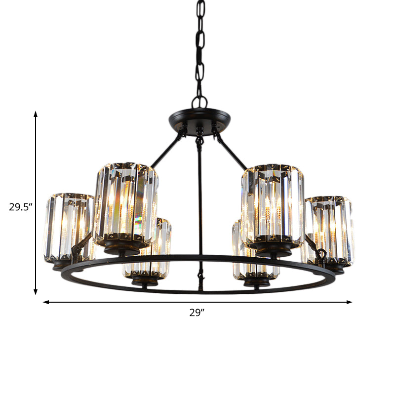 Black Round Ceiling Chandelier Contemporary Crystal 4/6/8 Lights Pendant Light Fixture with Adjustable Chain Clearhalo 'Ceiling Lights' 'Chandeliers' 'Modern Chandeliers' 'Modern' Lighting' 222601