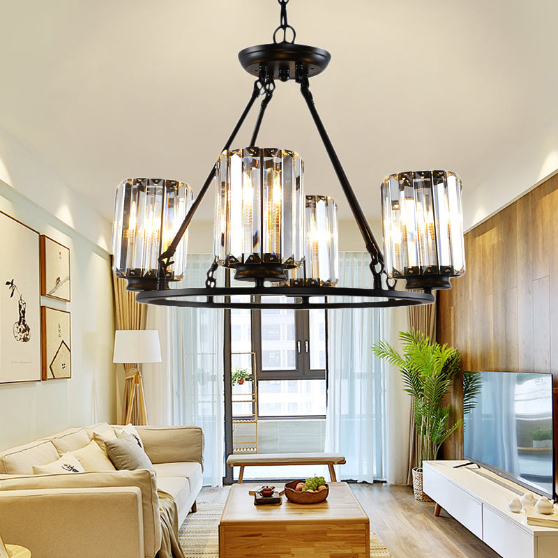 Black Round Ceiling Chandelier Contemporary Crystal 4/6/8 Lights Pendant Light Fixture with Adjustable Chain 4 Black Clearhalo 'Ceiling Lights' 'Chandeliers' 'Modern Chandeliers' 'Modern' Lighting' 222603