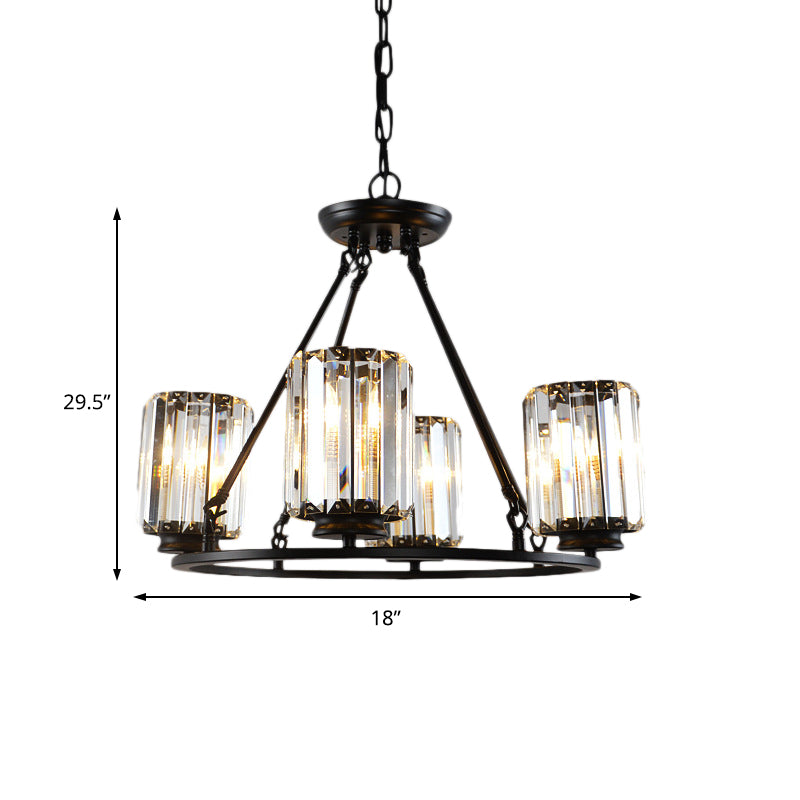 Black Round Ceiling Chandelier Contemporary Crystal 4/6/8 Lights Pendant Light Fixture with Adjustable Chain Clearhalo 'Ceiling Lights' 'Chandeliers' 'Modern Chandeliers' 'Modern' Lighting' 222605