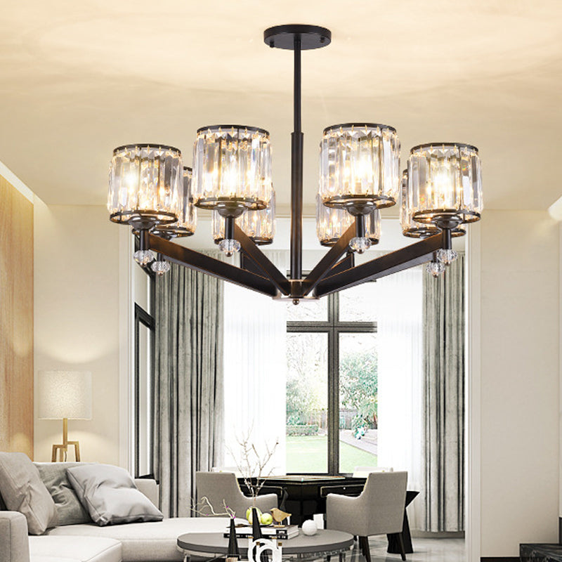 Modernism Starburst Pendant Chandelier Crystal 3/6/8 Lights Hanging Ceiling Light in Black 8 Black Clearhalo 'Ceiling Lights' 'Chandeliers' 'Glass shade' 'Glass' 'Modern Chandeliers' 'Modern' Lighting' 222628