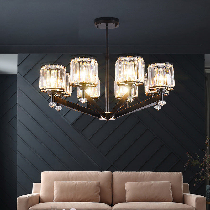 Modernism Starburst Pendant Chandelier Crystal 3/6/8 Lights Hanging Ceiling Light in Black Clearhalo 'Ceiling Lights' 'Chandeliers' 'Glass shade' 'Glass' 'Modern Chandeliers' 'Modern' Lighting' 222629