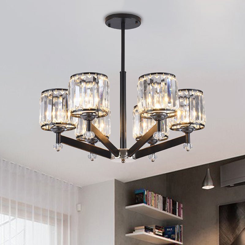 Modernism Starburst Pendant Chandelier Crystal 3/6/8 Lights Hanging Ceiling Light in Black 6 Black Clearhalo 'Ceiling Lights' 'Chandeliers' 'Glass shade' 'Glass' 'Modern Chandeliers' 'Modern' Lighting' 222632