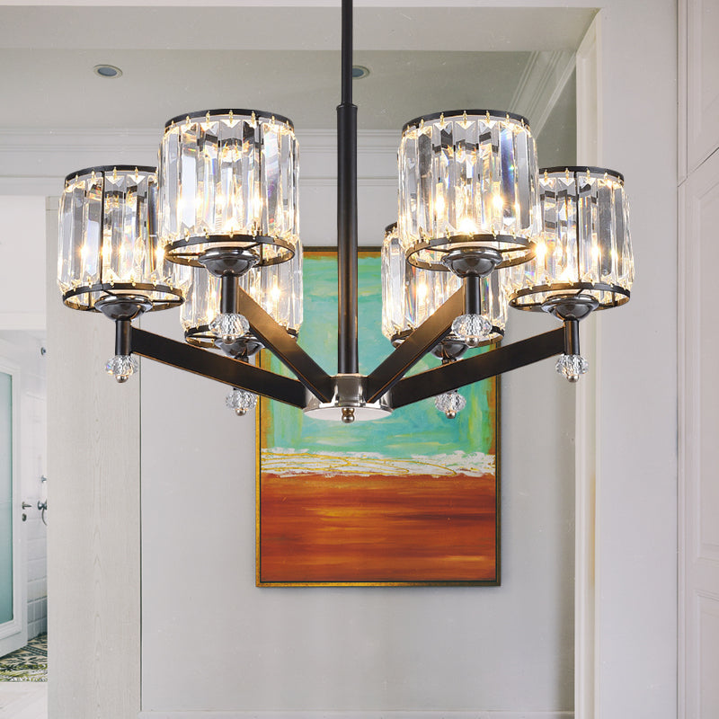 Modernism Starburst Pendant Chandelier Crystal 3/6/8 Lights Hanging Ceiling Light in Black Clearhalo 'Ceiling Lights' 'Chandeliers' 'Glass shade' 'Glass' 'Modern Chandeliers' 'Modern' Lighting' 222633