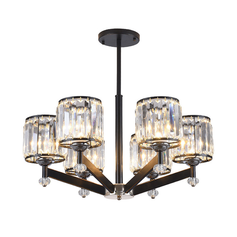 Modernism Starburst Pendant Chandelier Crystal 3/6/8 Lights Hanging Ceiling Light in Black Clearhalo 'Ceiling Lights' 'Chandeliers' 'Glass shade' 'Glass' 'Modern Chandeliers' 'Modern' Lighting' 222634