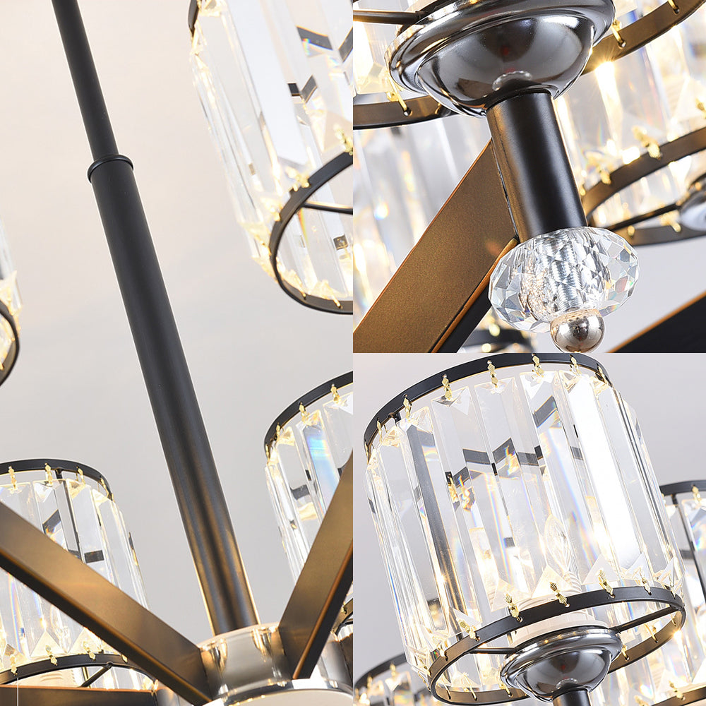 Modernism Starburst Pendant Chandelier Crystal 3/6/8 Lights Hanging Ceiling Light in Black Clearhalo 'Ceiling Lights' 'Chandeliers' 'Glass shade' 'Glass' 'Modern Chandeliers' 'Modern' Lighting' 222636