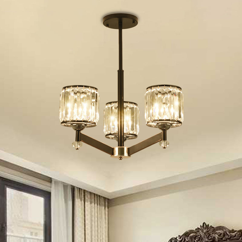 Modernism Starburst Pendant Chandelier Crystal 3/6/8 Lights Hanging Ceiling Light in Black 3 Black Clearhalo 'Ceiling Lights' 'Chandeliers' 'Glass shade' 'Glass' 'Modern Chandeliers' 'Modern' Lighting' 222637