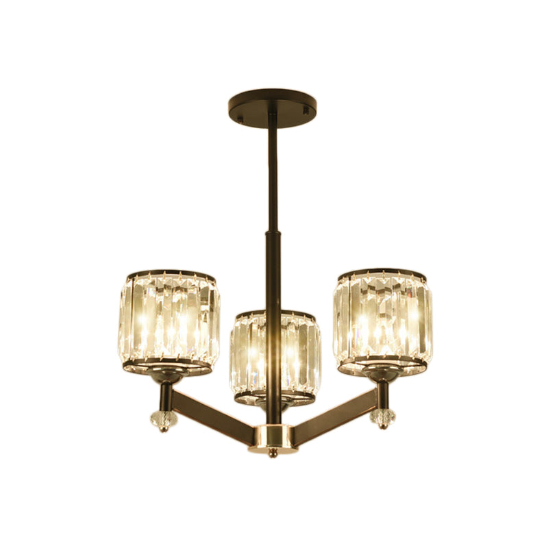 Modernism Starburst Pendant Chandelier Crystal 3/6/8 Lights Hanging Ceiling Light in Black Clearhalo 'Ceiling Lights' 'Chandeliers' 'Glass shade' 'Glass' 'Modern Chandeliers' 'Modern' Lighting' 222639