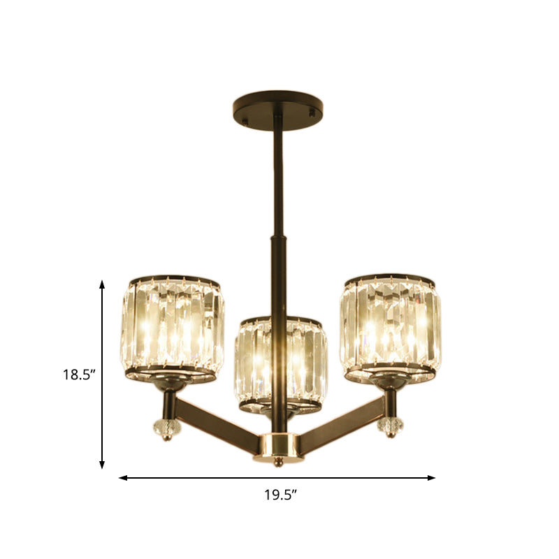 Modernism Starburst Pendant Chandelier Crystal 3/6/8 Lights Hanging Ceiling Light in Black Clearhalo 'Ceiling Lights' 'Chandeliers' 'Glass shade' 'Glass' 'Modern Chandeliers' 'Modern' Lighting' 222640