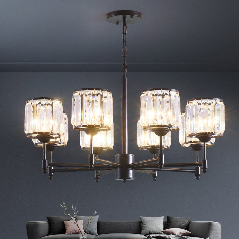 3/6/8 Lights Radial Pendant Chandelier Contemporary Crystal Hanging Light in Black for Bedroom 8 Black Clearhalo 'Ceiling Lights' 'Chandeliers' 'Modern Chandeliers' 'Modern' Lighting' 222641