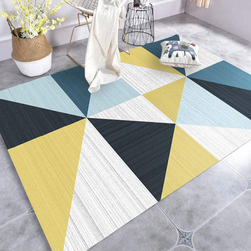 Modern Geo Pattern Rug Multi Colored Cotton Blend Area Carpet Non-Slip Pet Friendly Indoor Rug for Parlor Blue-Yellow Clearhalo 'Area Rug' 'Modern' 'Rugs' Rug' 2226453