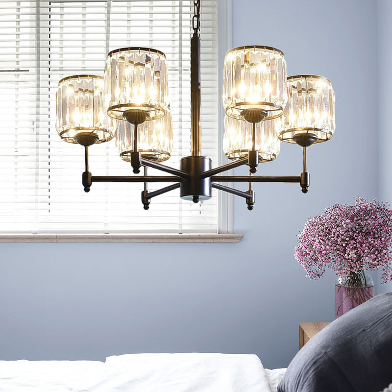 3/6/8 Lights Radial Pendant Chandelier Contemporary Crystal Hanging Light in Black for Bedroom 6 Black Clearhalo 'Ceiling Lights' 'Chandeliers' 'Modern Chandeliers' 'Modern' Lighting' 222646