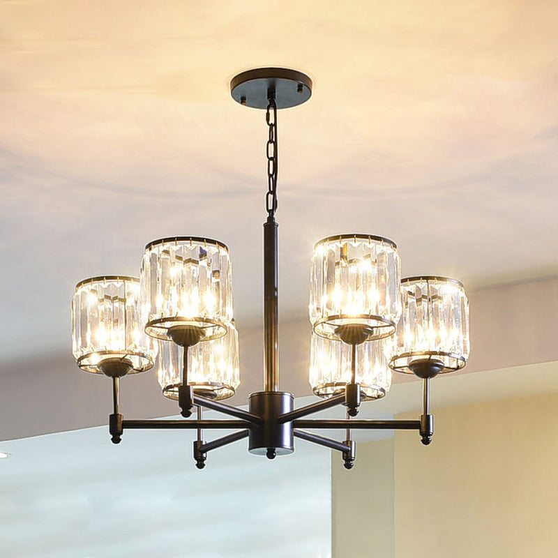 3/6/8 Lights Radial Pendant Chandelier Contemporary Crystal Hanging Light in Black for Bedroom Clearhalo 'Ceiling Lights' 'Chandeliers' 'Modern Chandeliers' 'Modern' Lighting' 222647