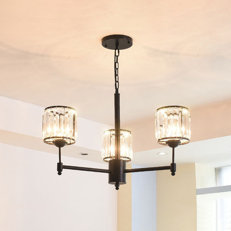 3/6/8 Lights Radial Pendant Chandelier Contemporary Crystal Hanging Light in Black for Bedroom 3 Black Clearhalo 'Ceiling Lights' 'Chandeliers' 'Modern Chandeliers' 'Modern' Lighting' 222650