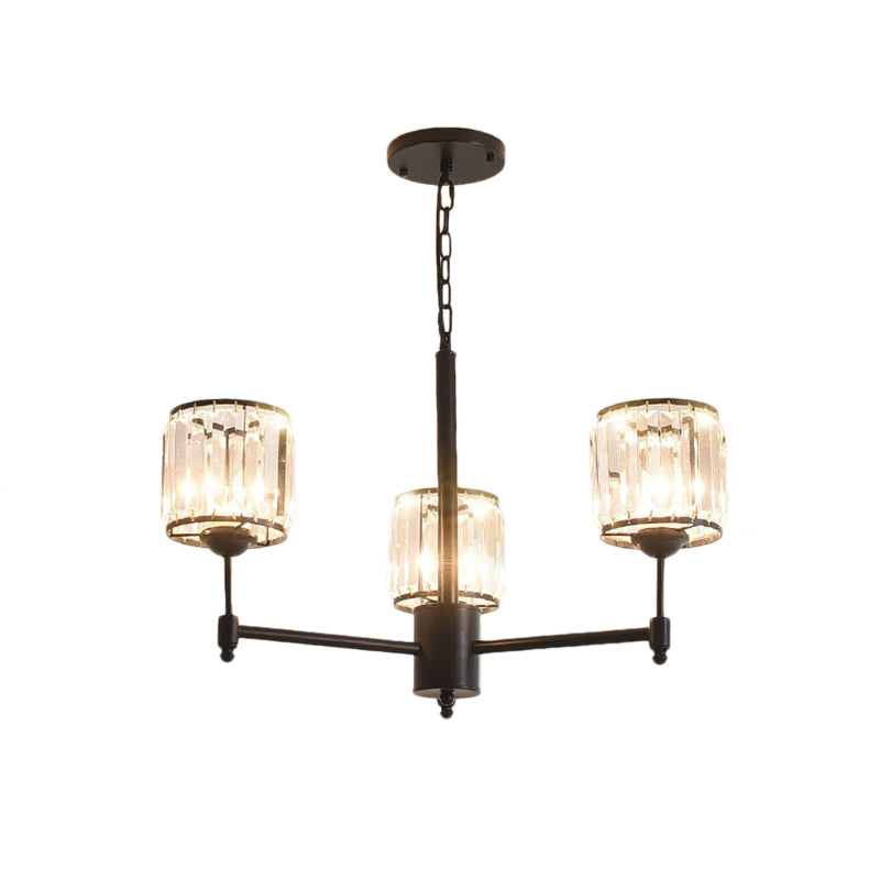 3/6/8 Lights Radial Pendant Chandelier Contemporary Crystal Hanging Light in Black for Bedroom Clearhalo 'Ceiling Lights' 'Chandeliers' 'Modern Chandeliers' 'Modern' Lighting' 222652