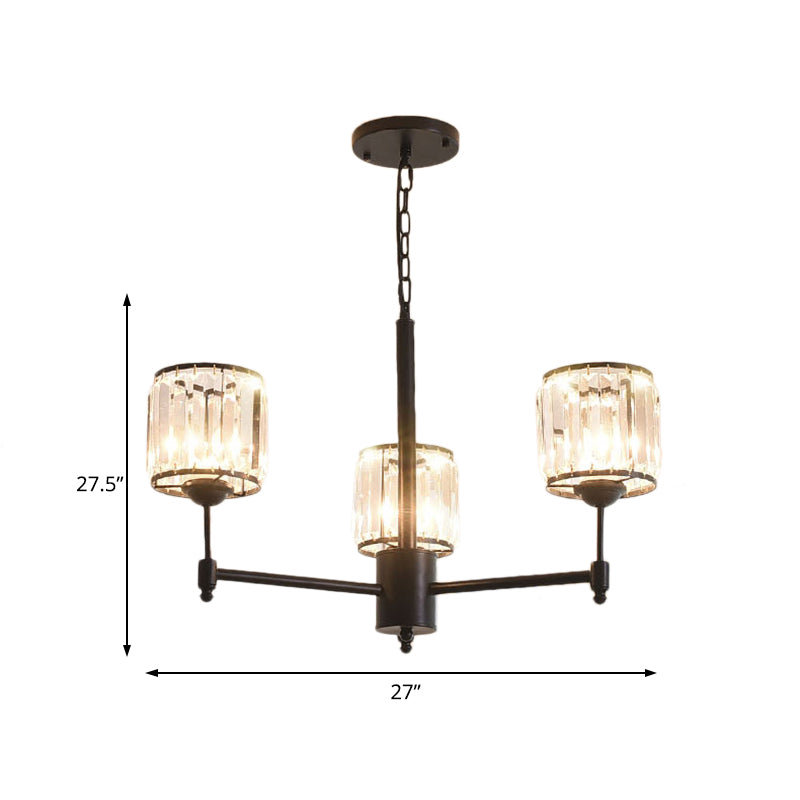 3/6/8 Lights Radial Pendant Chandelier Contemporary Crystal Hanging Light in Black for Bedroom Clearhalo 'Ceiling Lights' 'Chandeliers' 'Modern Chandeliers' 'Modern' Lighting' 222653