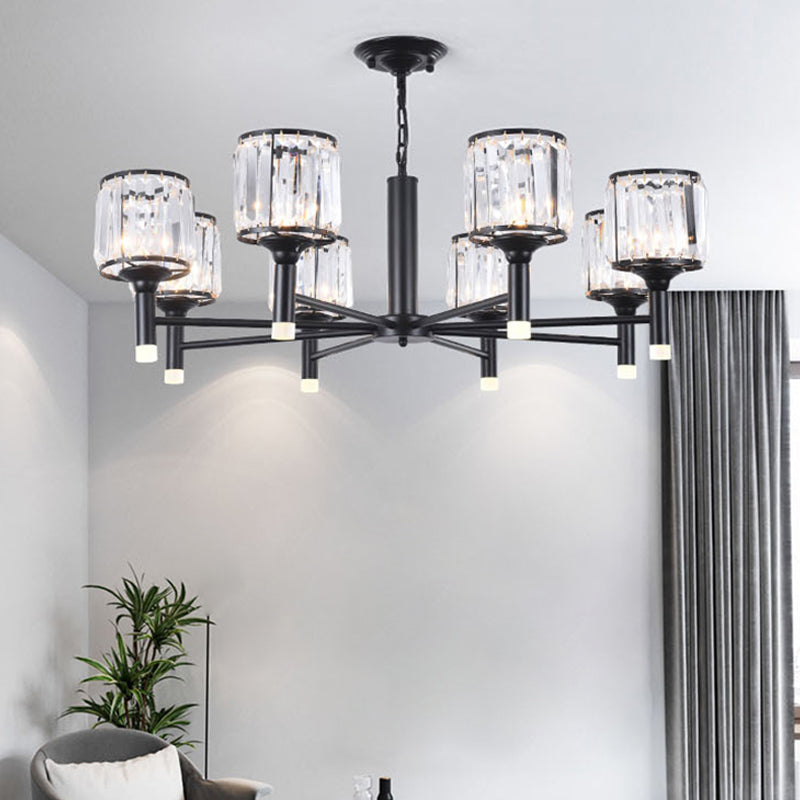 Retro Radial Chandelier Light Crystal 3/6/8 Lights Hanging Lamp in Black for Bedroom 8 Black Clearhalo 'Ceiling Lights' 'Chandeliers' 'Modern Chandeliers' 'Modern' Lighting' 222654