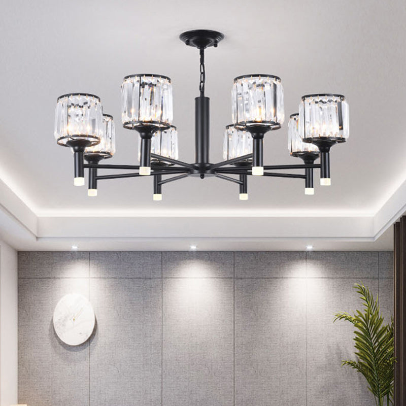 Retro Radial Chandelier Light Crystal 3/6/8 Lights Hanging Lamp in Black for Bedroom Clearhalo 'Ceiling Lights' 'Chandeliers' 'Modern Chandeliers' 'Modern' Lighting' 222655