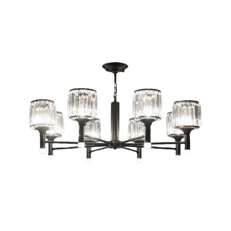Retro Radial Chandelier Light Crystal 3/6/8 Lights Hanging Lamp in Black for Bedroom Clearhalo 'Ceiling Lights' 'Chandeliers' 'Modern Chandeliers' 'Modern' Lighting' 222656