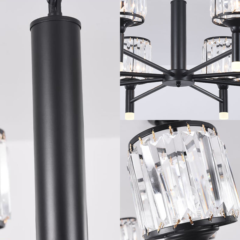 Retro Radial Chandelier Light Crystal 3/6/8 Lights Hanging Lamp in Black for Bedroom Clearhalo 'Ceiling Lights' 'Chandeliers' 'Modern Chandeliers' 'Modern' Lighting' 222658