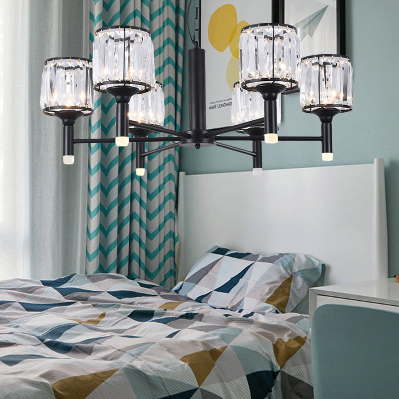 Retro Radial Chandelier Light Crystal 3/6/8 Lights Hanging Lamp in Black for Bedroom Clearhalo 'Ceiling Lights' 'Chandeliers' 'Modern Chandeliers' 'Modern' Lighting' 222660