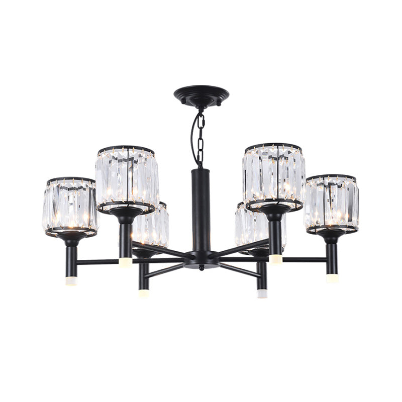 Retro Radial Chandelier Light Crystal 3/6/8 Lights Hanging Lamp in Black for Bedroom Clearhalo 'Ceiling Lights' 'Chandeliers' 'Modern Chandeliers' 'Modern' Lighting' 222661