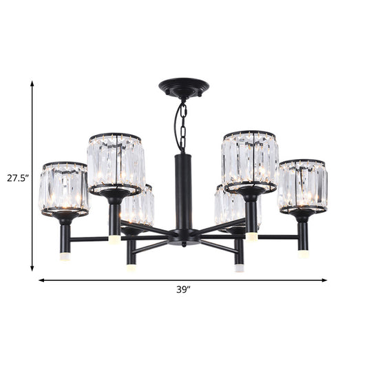 Retro Radial Chandelier Light Crystal 3/6/8 Lights Hanging Lamp in Black for Bedroom Clearhalo 'Ceiling Lights' 'Chandeliers' 'Modern Chandeliers' 'Modern' Lighting' 222662