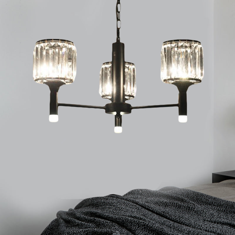 Retro Radial Chandelier Light Crystal 3/6/8 Lights Hanging Lamp in Black for Bedroom Clearhalo 'Ceiling Lights' 'Chandeliers' 'Modern Chandeliers' 'Modern' Lighting' 222664