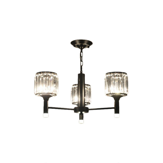 Retro Radial Chandelier Light Crystal 3/6/8 Lights Hanging Lamp in Black for Bedroom Clearhalo 'Ceiling Lights' 'Chandeliers' 'Modern Chandeliers' 'Modern' Lighting' 222665