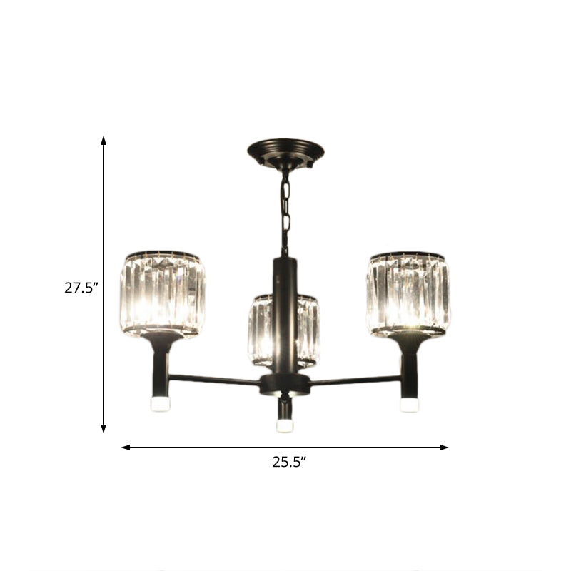 Retro Radial Chandelier Light Crystal 3/6/8 Lights Hanging Lamp in Black for Bedroom Clearhalo 'Ceiling Lights' 'Chandeliers' 'Modern Chandeliers' 'Modern' Lighting' 222666