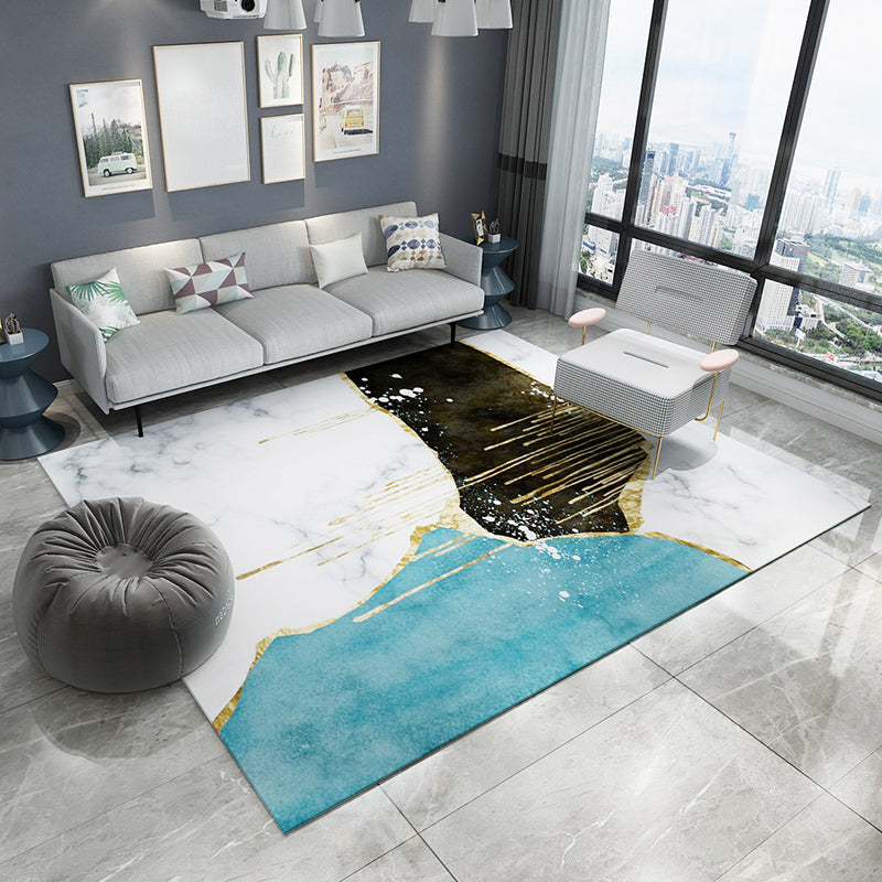 Multi-Colored Western Rug Polyster Colorblock Area Rug Non-Slip Backing Machine Washable Carpet for Parlor Sky Blue-Black Clearhalo 'Area Rug' 'Modern' 'Rugs' Rug' 2226736