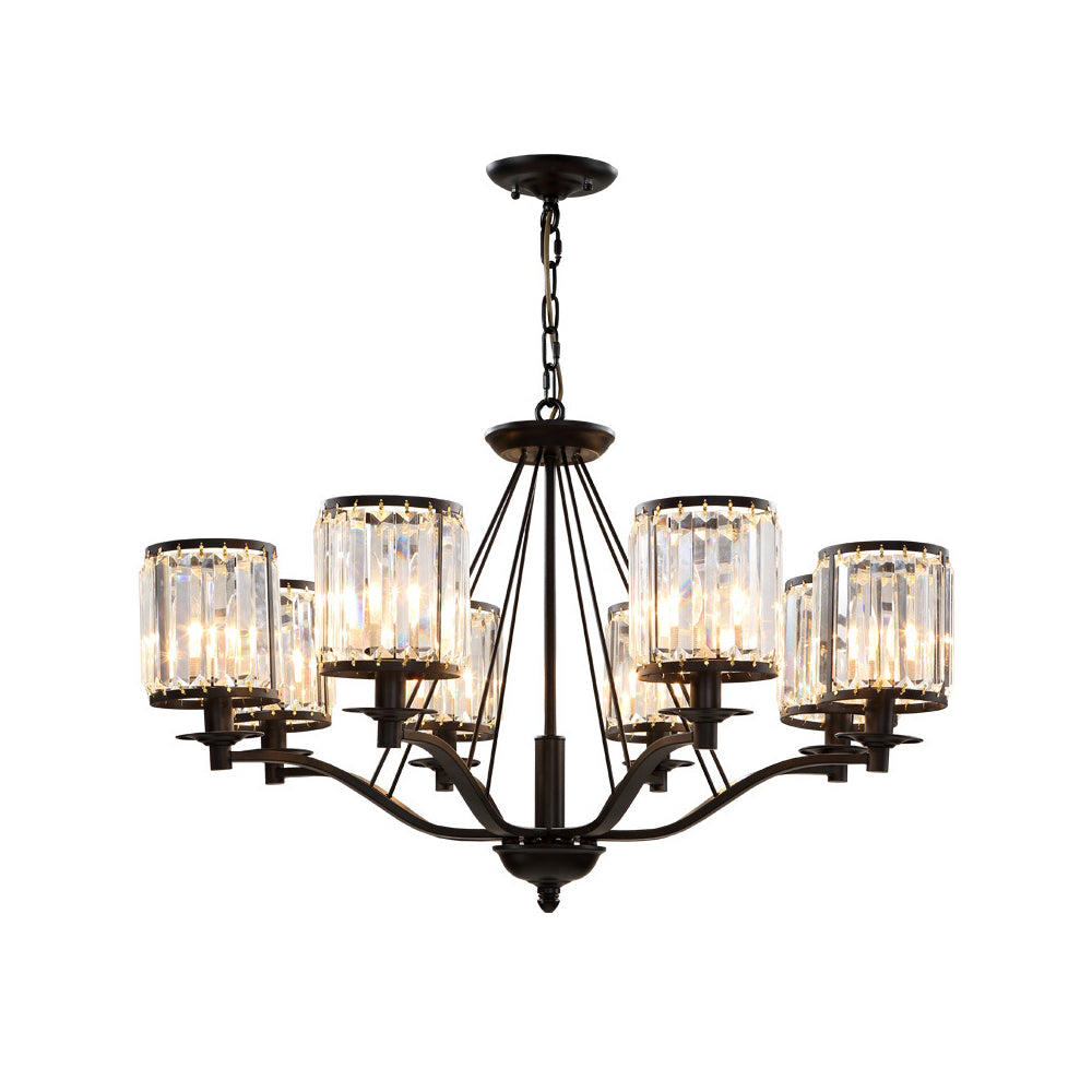 Black Cylinder Chandelier Lamp Modern Crystal 3/6/8 Lights Hanging Light Kit for Living Room Clearhalo 'Ceiling Lights' 'Chandeliers' 'Modern Chandeliers' 'Modern' Lighting' 222686