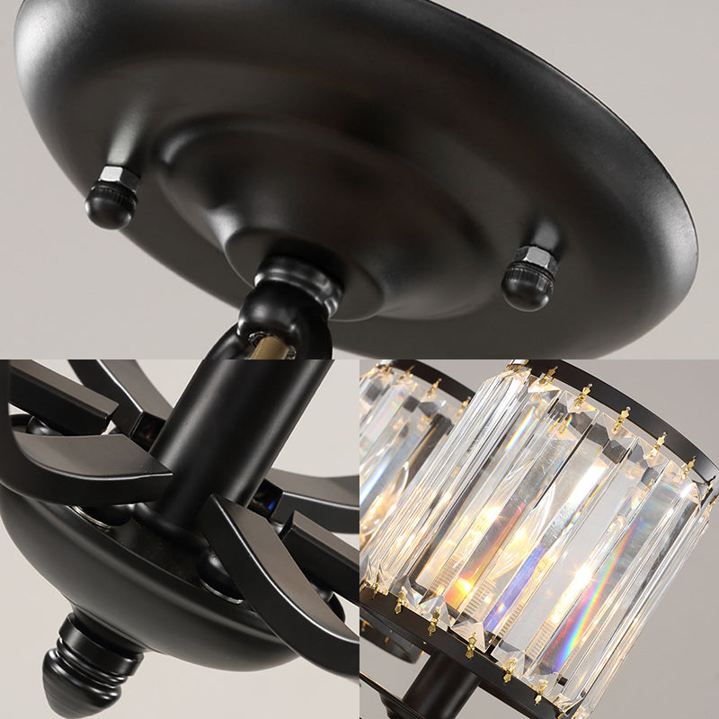 Black Cylinder Chandelier Lamp Modern Crystal 3/6/8 Lights Hanging Light Kit for Living Room Clearhalo 'Ceiling Lights' 'Chandeliers' 'Modern Chandeliers' 'Modern' Lighting' 222688