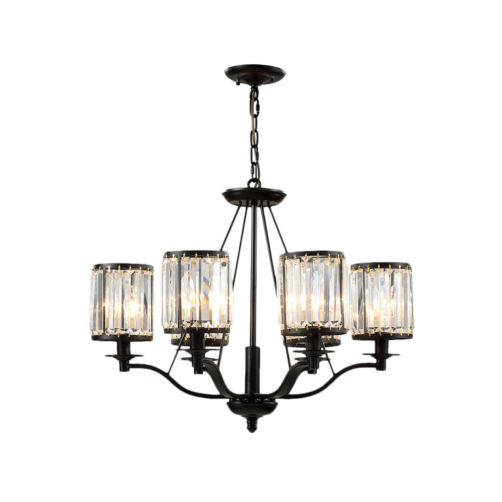 Black Cylinder Chandelier Lamp Modern Crystal 3/6/8 Lights Hanging Light Kit for Living Room Clearhalo 'Ceiling Lights' 'Chandeliers' 'Modern Chandeliers' 'Modern' Lighting' 222692