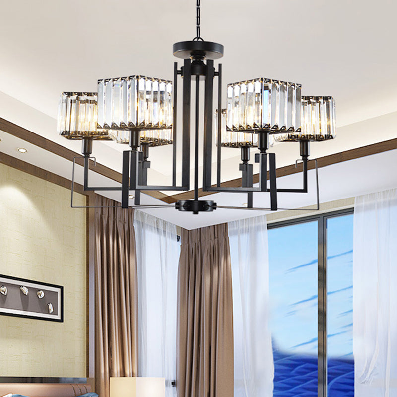 Black Square Pendant Chandelier Retro Crystal 3/6 Bulbs Hanging Pendant Light Clearhalo 'Ceiling Lights' 'Chandeliers' 'Modern Chandeliers' 'Modern' Lighting' 222706