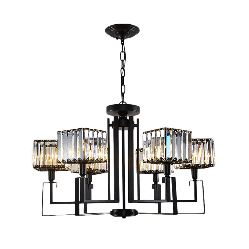 Black Square Pendant Chandelier Retro Crystal 3/6 Bulbs Hanging Pendant Light Clearhalo 'Ceiling Lights' 'Chandeliers' 'Modern Chandeliers' 'Modern' Lighting' 222708