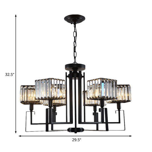 Black Square Pendant Chandelier Retro Crystal 3/6 Bulbs Hanging Pendant Light Clearhalo 'Ceiling Lights' 'Chandeliers' 'Modern Chandeliers' 'Modern' Lighting' 222709