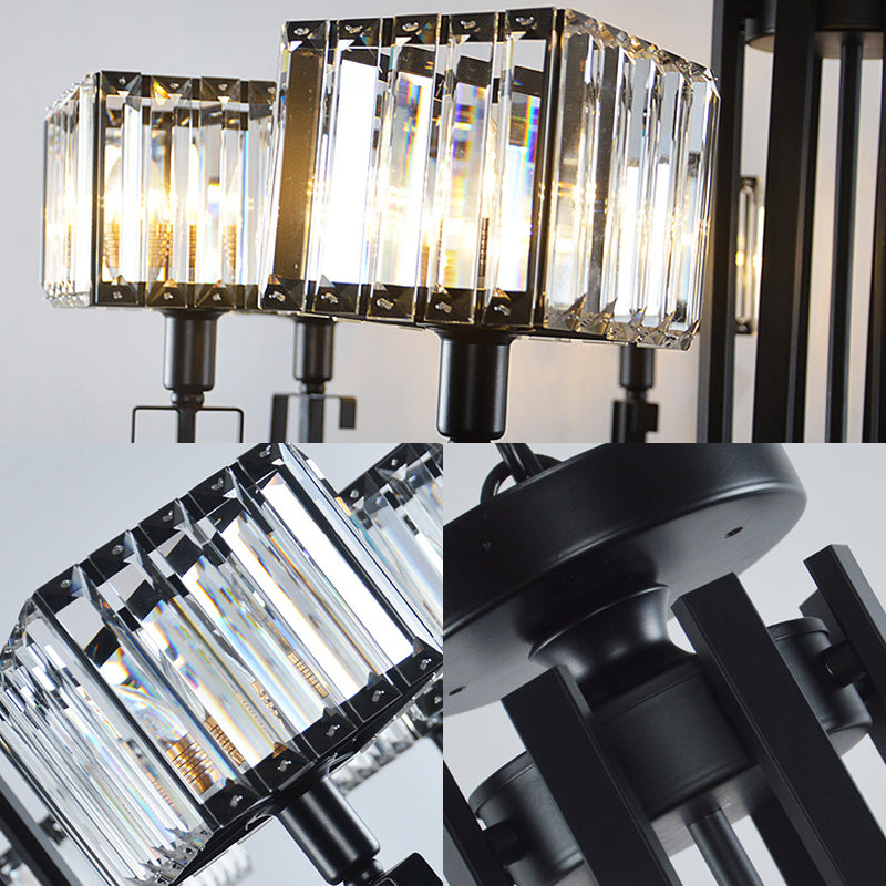 Black Square Pendant Chandelier Retro Crystal 3/6 Bulbs Hanging Pendant Light Clearhalo 'Ceiling Lights' 'Chandeliers' 'Modern Chandeliers' 'Modern' Lighting' 222710