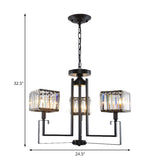 Black Square Pendant Chandelier Retro Crystal 3/6 Bulbs Hanging Pendant Light Clearhalo 'Ceiling Lights' 'Chandeliers' 'Modern Chandeliers' 'Modern' Lighting' 222714