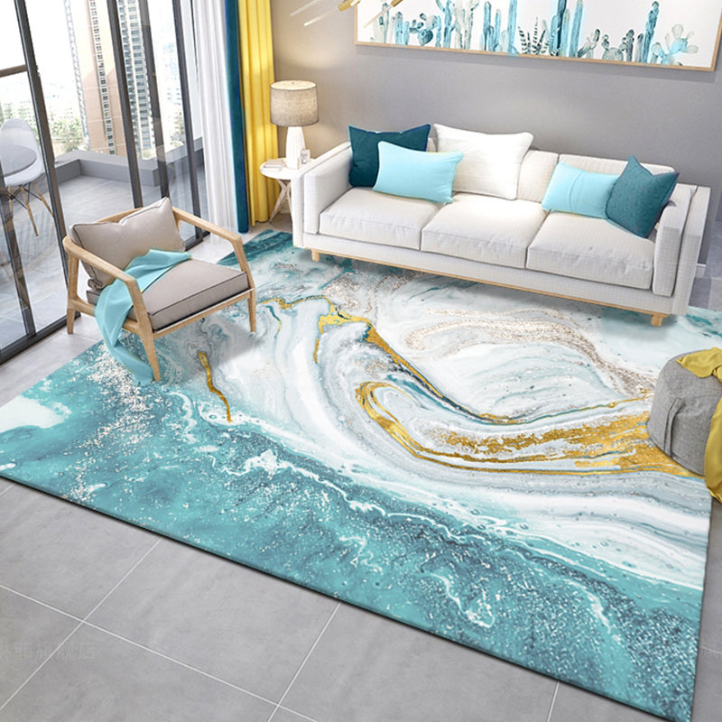 Blue Geography Rug Polyster Nordic Area Rug Non-Slip Backing Pet Friendly  Carpet for Decoration - Clearhalo