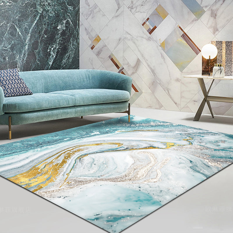 Blue Geography Rug Polyster Nordic Area Rug Non-Slip Backing Pet Friendly Carpet for Decoration Clearhalo 'Area Rug' 'Modern' 'Rugs' Rug' 2227181