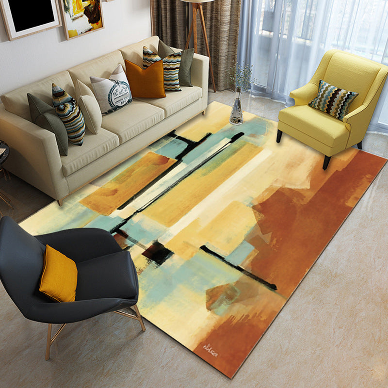 Modern Home Decor Rug Multi Color Abstract Print Area Carpet Synthetics Non-Slip Backing Pet Friendly Rug Yellow Clearhalo 'Area Rug' 'Modern' 'Rugs' Rug' 2227191