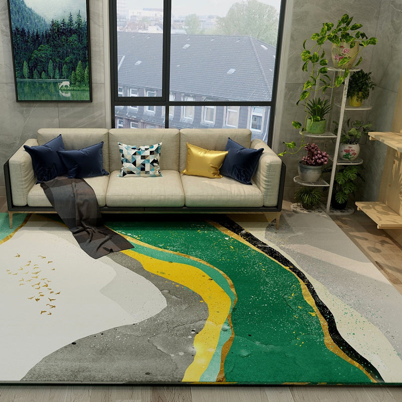 Oriental Bedroom Rug Multi Color Abstract Print Carpet Polyster Easy Care Machine Washable Rug Green Clearhalo 'Area Rug' 'Modern' 'Rugs' Rug' 2227272