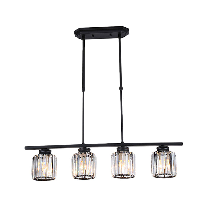 Nordic Cylinder Island Pendant Crystal 3/4 Bulbs Hanging Ceiling Light in Black for Living Room Clearhalo 'Ceiling Lights' 'Chandeliers' 'Glass shade' 'Glass' 'Island Lights' Lighting' 222730