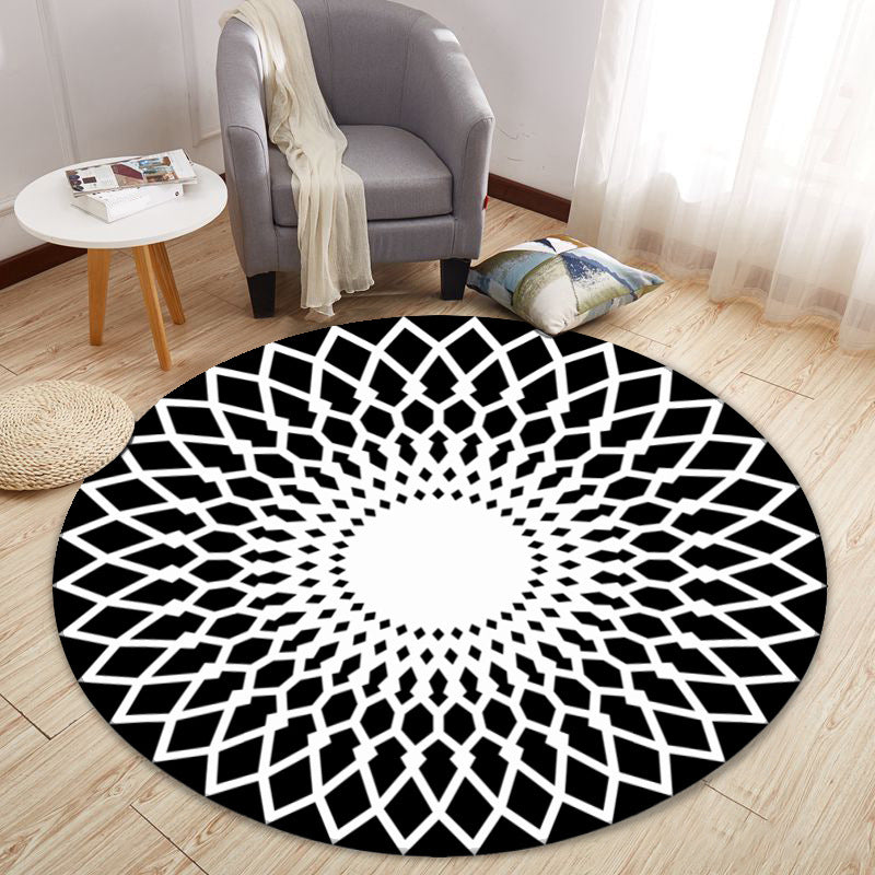 Modern Cartoon Print Rug Multi-Color Polyster Area Rug Anti-Slip Backing Machine Washable Carpet for Kids Room Black Outer & White Inner Clearhalo 'Area Rug' 'Modern' 'Rugs' Rug' 2227304