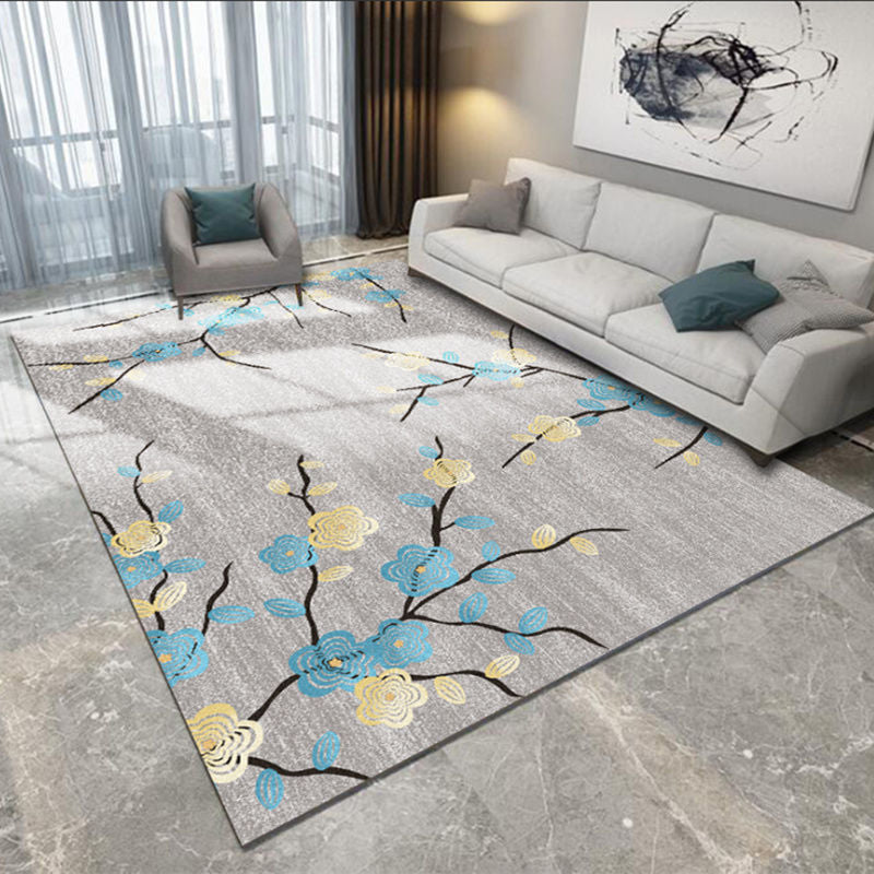 Nordic Bedroom Rug Multi Colored Plant Printed Area Rug Polypropylene Pet Friendly Stain-Resistant Carpet Blue Clearhalo 'Area Rug' 'Modern' 'Rugs' Rug' 2227334