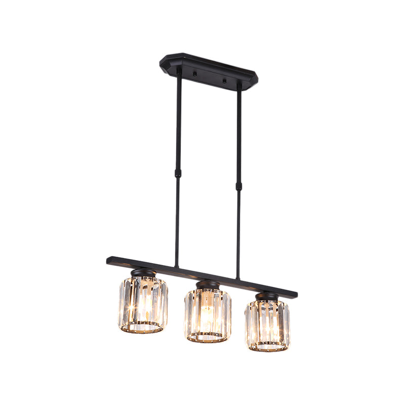 Nordic Cylinder Island Pendant Crystal 3/4 Bulbs Hanging Ceiling Light in Black for Living Room Clearhalo 'Ceiling Lights' 'Chandeliers' 'Glass shade' 'Glass' 'Island Lights' Lighting' 222734