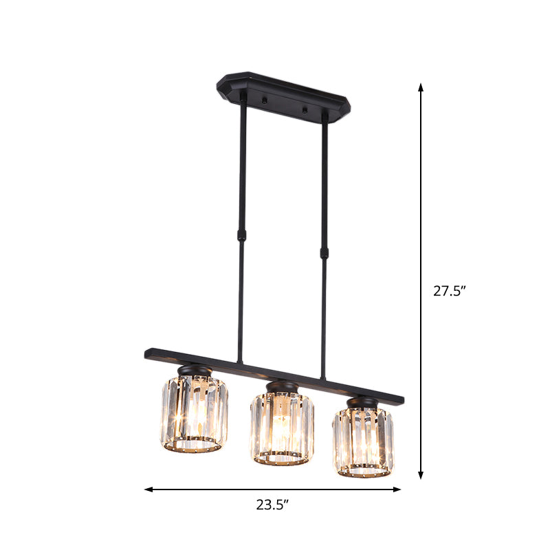 Nordic Cylinder Island Pendant Crystal 3/4 Bulbs Hanging Ceiling Light in Black for Living Room Clearhalo 'Ceiling Lights' 'Chandeliers' 'Glass shade' 'Glass' 'Island Lights' Lighting' 222735